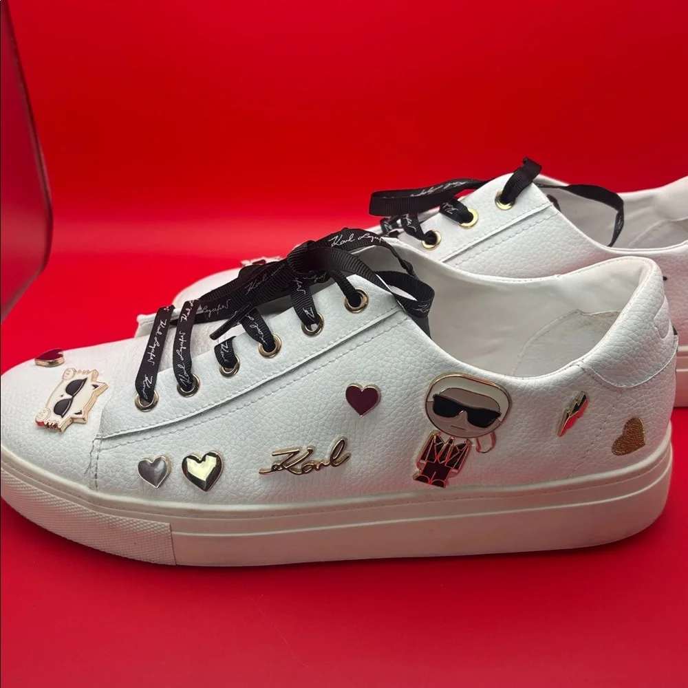 KARL LAGERFELD Paris Cate Leather Pin Embellished Lace-up Sneakers , size 9.5 GC - Picture 4 of 13